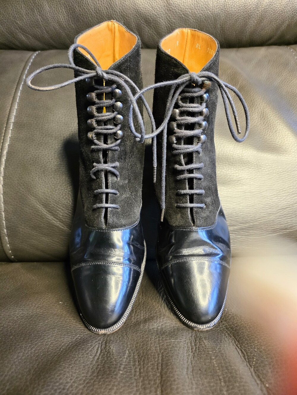 RALPH LAUREN Vintage Black Lace-Up Leather & Suede Women's Ankle Boots